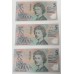 AUSTRALIA 1992 . FIVE 5 DOLLAR BANKNOTES . COLE/FRASER . CONSECUTIVE FIVE . FIRST PREFIX AA00